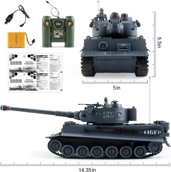 RC Tank Set, 1/28 Scale RC Army Battle Tanks with Life Indicators and Spray, German Tiger | T-34 Remote Control Military Toys, Set of 2 RC Vehicles Ready to Battle - Image 5