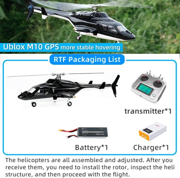 RC Helicopter with GPS for Adults, FLYWING FW450L Airwolf 450-Class 2.4G 6CH Dual Brushless Motor RC Military Helicopter Support Fixed-Point Mode, 3D Stunt Mode and Auto Navigation Mode - Image 7