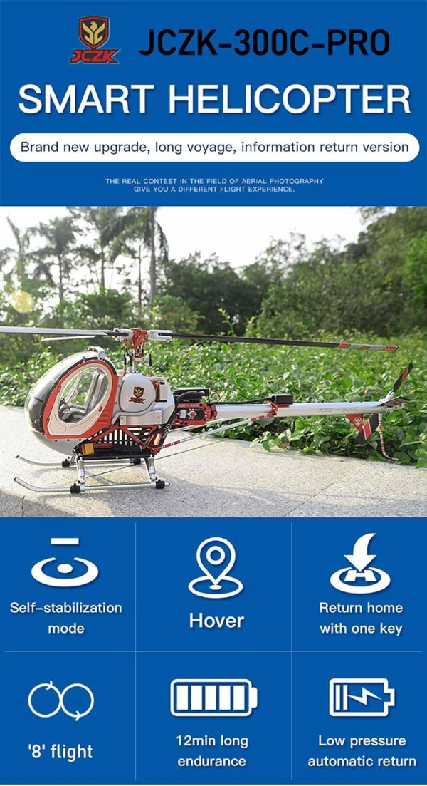 RC Flybarless Helicopter Model, JCZK 300C PRO Helicopter, 2.4G 12CH, H1 Smart Flight Control and GPS Positioning, LED Navigation Lights, RTF Version, Red - Image 7