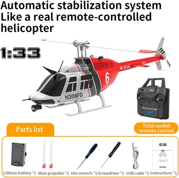 1/30 Scale RC ERA C138 Bell 206 RC Helicopter for Adult, 2.4G 6CH Single Propeller RTF Remote Control Helicopter with 6-axis Gyro, Altitude Hold & Optical Flow Positioning - Image 3