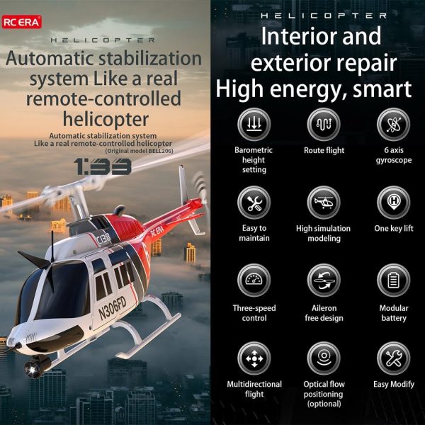 1/30 Scale RC ERA C138 Bell 206 RC Helicopter for Adult, 2.4G 6CH Single Propeller RTF Remote Control Helicopter with 6-axis Gyro, Altitude Hold & Optical Flow Positioning - Image 4