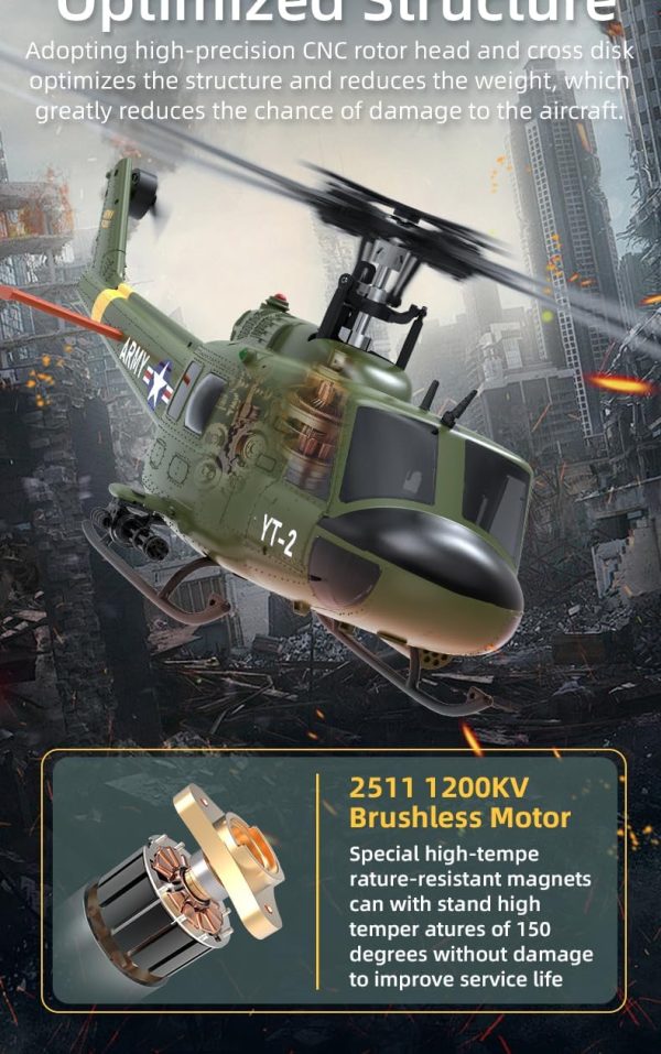 YUXIANG F07 RC Helicopter for Adult, 1/34 Scale 2.4G 6CH Brushless Flybarless Helicopter with 6-Axis Gyro, 6G/3D Stabilized Aircraft for UH-1 Huey (2 Battery) - Image 4