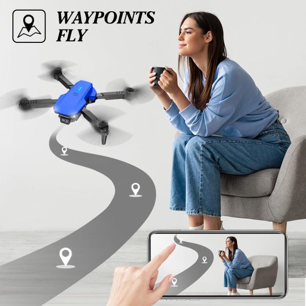 Drone with 1080 Camera for Kids Foldable Mini Drone for Kids Boys Beginners 2 Batteries Toys Drone Gestures Selfie One Key Start 360° Flips Toy Gifts for Boys Blue E88 - Image 4