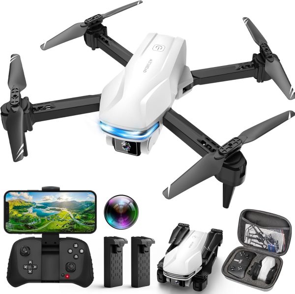 Drone with 1080P Camera for Beginners and Kids, Foldable Remote Control Quadcopter with Voice Control, Gestures Selfie, Altitude Hold, 3D Flips, 2 Batteries, One Key Take Off/Land White - Image 2