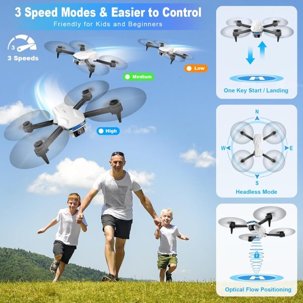 Drone with 1080P Camera for Beginners and Kids, Foldable Remote Control Quadcopter with Voice Control, Gestures Selfie, Altitude Hold, 3D Flips, 2 Batteries, One Key Take Off/Land White - Image 3