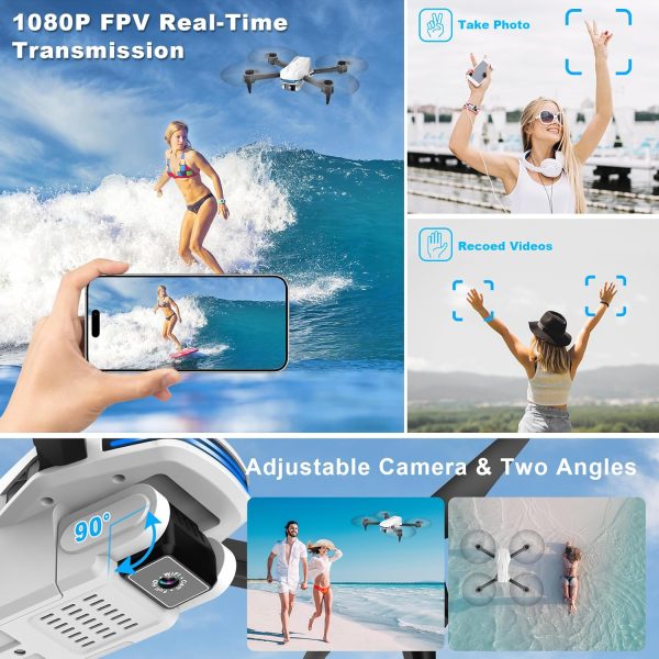 Drone with 1080P Camera for Beginners and Kids, Foldable Remote Control Quadcopter with Voice Control, Gestures Selfie, Altitude Hold, 3D Flips, 2 Batteries, One Key Take Off/Land White - Image 5