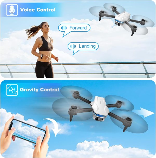 Drone with 1080P Camera for Beginners and Kids, Foldable Remote Control Quadcopter with Voice Control, Gestures Selfie, Altitude Hold, 3D Flips, 2 Batteries, One Key Take Off/Land White - Image 6