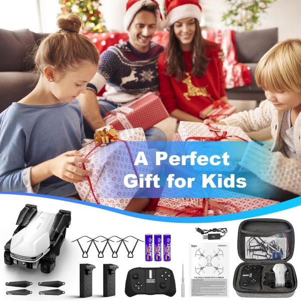 Drone with 1080P Camera for Beginners and Kids, Foldable Remote Control Quadcopter with Voice Control, Gestures Selfie, Altitude Hold, 3D Flips, 2 Batteries, One Key Take Off/Land White - Image 8