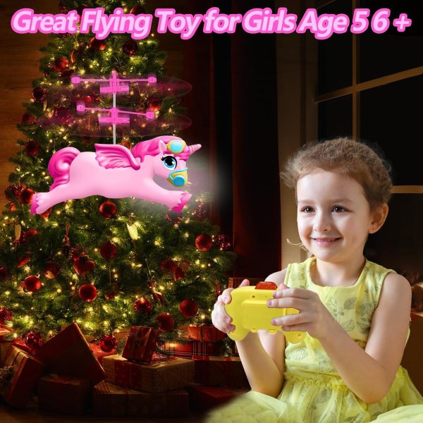 Unicorn Remote Control Helicopter, Flying Unicorn Toys for Girls Age 6-8 9-14 Years and Up, Rechargeable 2 Channel Rc Helicopter Mini Drone Flying Toy with LED Lights for Kids Indoors Birthday Gift - Image 5