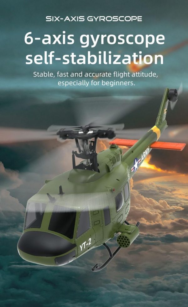 F07 UH-1 Huey RC 1/34 Helicopter, 2.4G 6CH Brushless Direct-Drive 3D/6G Flybarless Helicopter Model (Tri-Battery Version) - Suitable for Advanced Players - Image 5