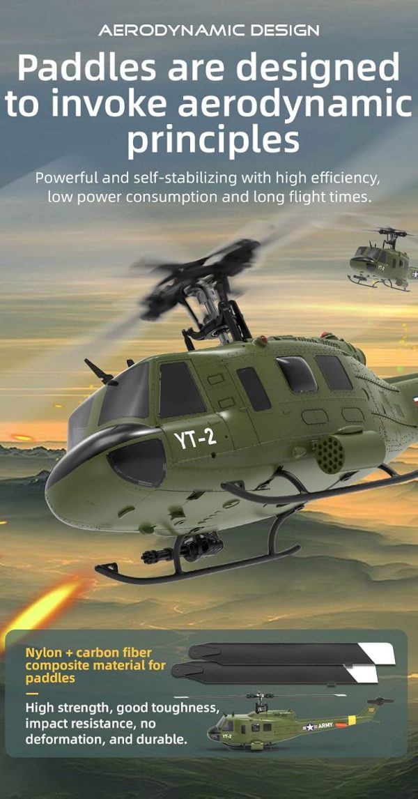 F07 UH-1 Huey RC 1/34 Helicopter, 2.4G 6CH Brushless Direct-Drive 3D/6G Flybarless Helicopter Model (Tri-Battery Version) - Suitable for Advanced Players - Image 7