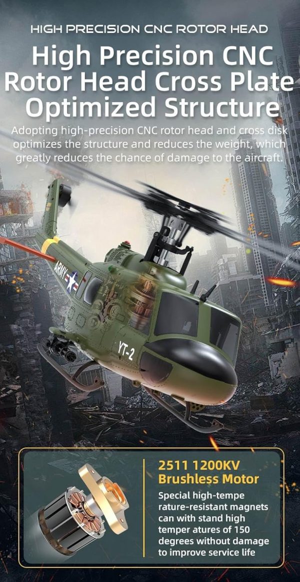 F07 UH-1 Huey RC 1/34 Helicopter, 2.4G 6CH Brushless Direct-Drive 3D/6G Flybarless Helicopter Model (Tri-Battery Version) - Suitable for Advanced Players - Image 8