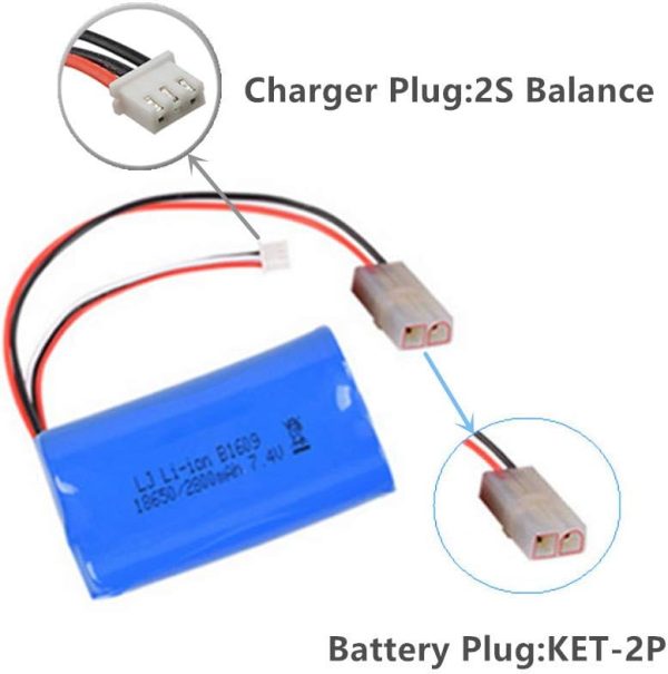 CBB 7.4v 2800mah Li-ion Battery for Heng Long RC Tank MJX RC Aircraft with L6.2-2P Plug 2 Pack and 7.4V Balance Charger - Image 5