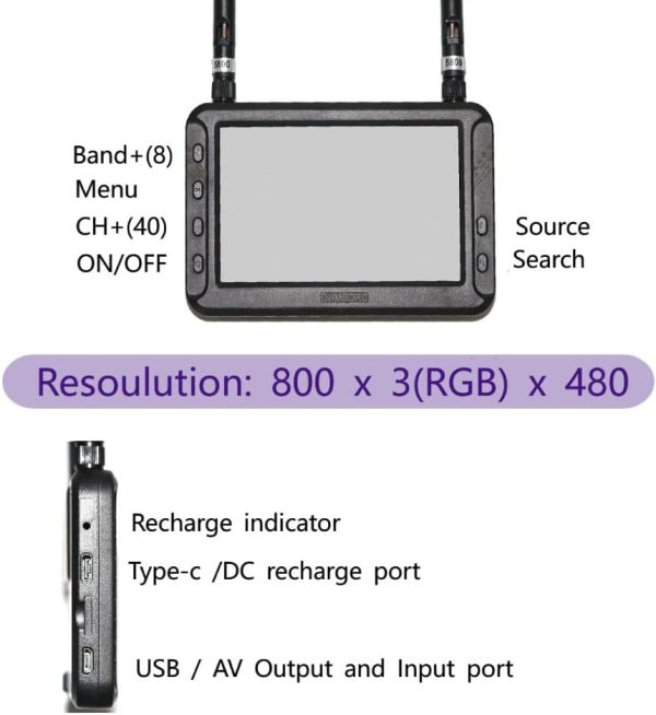 (Upgraded) DUMBORC 4.3'' FPV Monitor with Camera with Recording Function 5.8G 40CH 800 X 480 Wireless LCD Display Screen for RC Car RC Trucks/RC Crawler/Boats/Tank/Quadcopter - Image 7