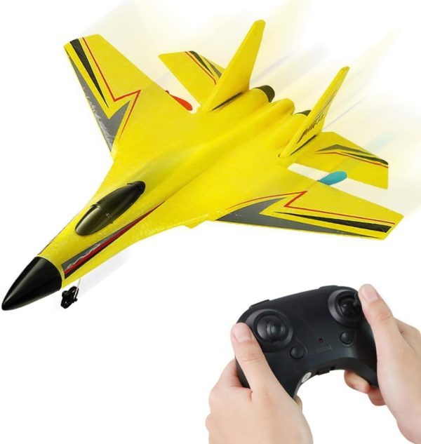 2025 New Gravity Gliders Airplane with Lights, Upgrade RC Plane Remote Control Glider Airplanes 2.4 GHZ 2 Channels, Anti-Collision Silicone Nose RC Plane for Kids and Beginners (Yellow) - Image 2