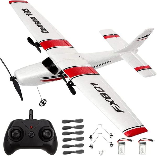 RC Plane Remote Control Airplane - PLRB Toys 2.4Ghz 2 Channels DIY RC Airplane Radio Control Cessna 182 Aircraft EPP Foam Glider Toys (Two Batteries) - Image 2