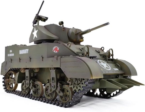 US M5A1 RC Tank for Adults, 1/16 RC Main Battle Tank Remote Control Tank 2.4G RC Military Tank Vehicle with Sound Light Smoke, RC Army Tank RC Crawler Tank Model Kit Gift, Type 1 - Image 2