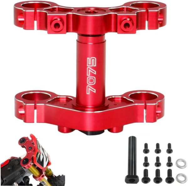 Aluminum RC Triple Clamp Set Upgrades Parts for 1/4 LOSI Promoto-MX Motorcycle RTR Dirt Bike ，Replace # LOS264004 (Red) - Image 3