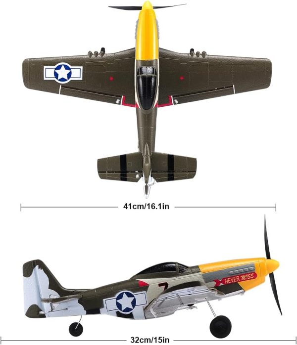 RC Plane for Adults and Kids, 4 Channel Remote Control Airplane with Aileron, Aerobatic P51 Mustang Fighter with 3 Modes Stabilization System for Beginners Learning to Fly - Image 3