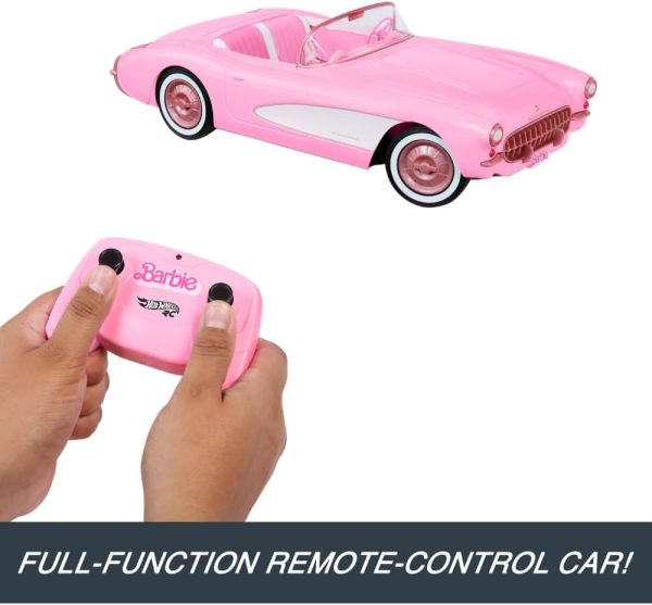 Hot Wheels Barbie RC Corvette from Barbie The Movie, Full-Function Remote-Control Toy Car Holds 2 Barbie Dolls - Image 5