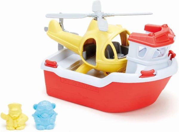 Green Toys Rescue Boat with Helicopter Red, 1 EA - Image 8