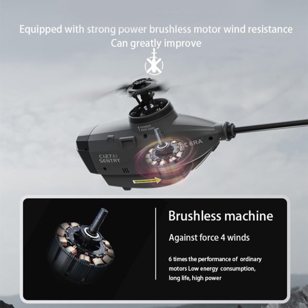 C127AI RC Helicopter with 1080P HD Camera, 2.4G 4CH Remote Control Helicopter with Camera for Adults, Single-Rotor Brushless RC Aircraft Without Aileron Indoor Outdoor-RTF (Black(2 Batteries)) - Image 5