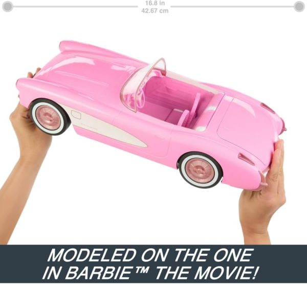 Hot Wheels Barbie RC Corvette from Barbie The Movie, Full-Function Remote-Control Toy Car Holds 2 Barbie Dolls - Image 4