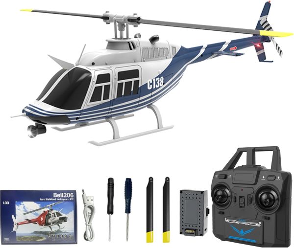 C138 Remote Control Helicopter, 1:33 Scale Bell206 Helicopter 2.4G 6CH RTF Single Propeller Aileron Free, Optical Flow Positioning, Six-axis Gyroscope Stabilization Gift for Adults 1 Batteries - Image 2