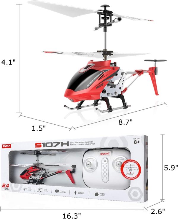 POCO DIVO S107H Altitude Hold 2.4Ghz RC Helicopter One-Key Launching/Landing Beginner Flight Mini 3CH Metal Gyro Heli, Red - Image 6