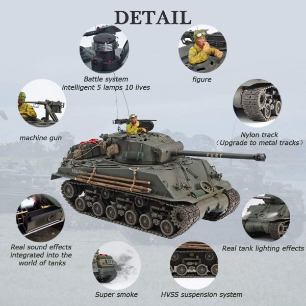 1/10 M4A3E8 Fury Sherman Brad Pitt Tank with Master Camouflage Weathering+Figure RTR RC Tanks - Image 4