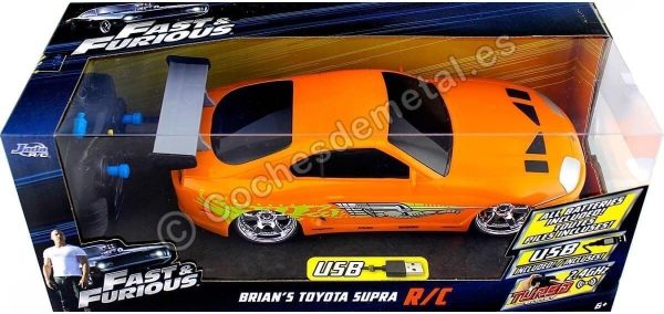 Jada Toys Fast & Furious RC 1995 Toyota Supra Vehicle (1/16 Scale), Orange - Image 8