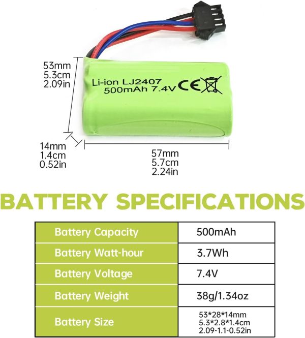 Fytoo 2PCS 7.4V 500mah SM-4P Plug Rechargeable Battery with USB Charging Cable for EC16 DE85 RC Toy Car Model Dirt Bike Battery M416 Electric Gel Ball Blaster Spare Battery - Image 3