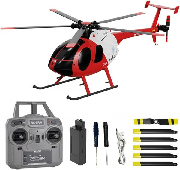 C189 Remote Control Helicopter, 2.4G 6CH UAV 1:28 Brushless Motor RC Helicopter Single Blade Flybarless Remote Helicopter RTF with Optical Flow Localization 1 Battery - Red - Image 2