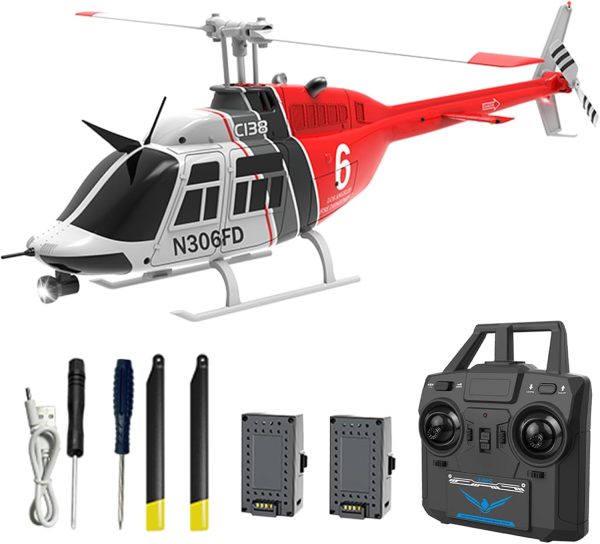 C138 Remote Control Helicopter, Bell206 Helicopter 2.4GHz 4CH Single Propeller Aileron RC Aircraft One Click Roll Takeoff and Landing Six-axis Gyroscope, Air Pressure Setting - Image 2