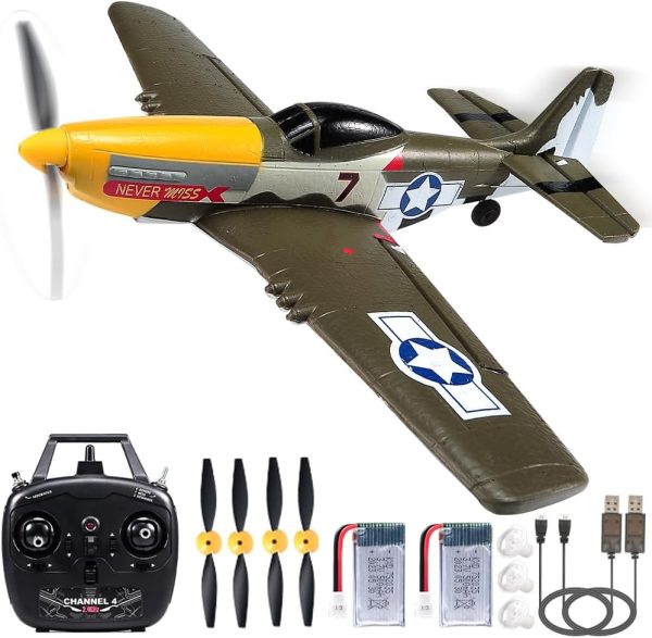 RC Plane for Adults and Kids, 4 Channel Remote Control Airplane with Aileron, Aerobatic P51 Mustang Fighter with 3 Modes Stabilization System for Beginners Learning to Fly - Image 2