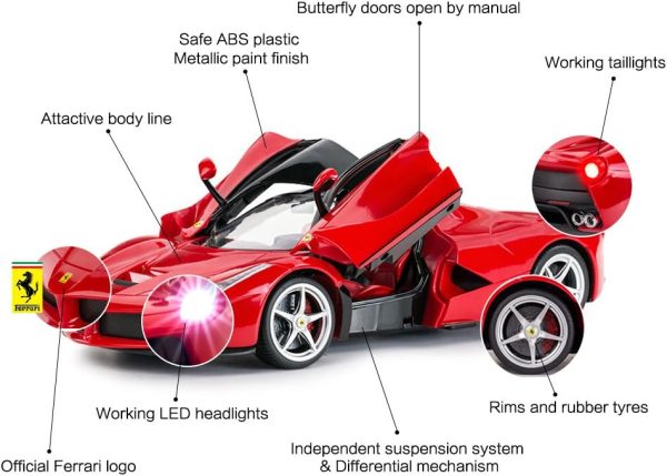 RASTAR RC Car | 1/14 Scale Ferrari LaFerrari Radio Remote Control R/C Toy Car Model Vehicle for Boys Kids, Red - Image 6