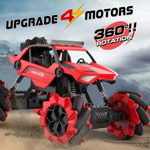 NQD Gesture Remote Control Car - 4WD Off-Road 1:14 Big Monster Stunt Car with 360° Spins All Terrain Hand Controlled Sensor Toy Cars with Lights Music for Kids Boys & Girls Birthday Gifts (RED) - Image 3