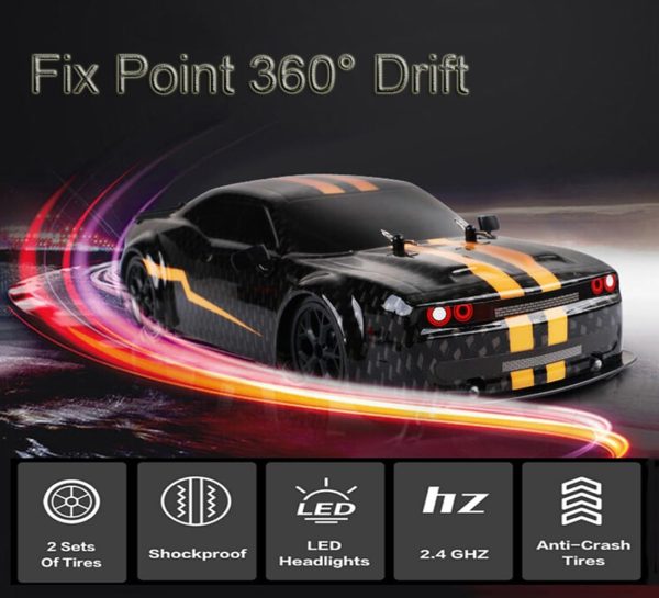 RC Drift Car 1/14 Scale RC Car RTR Remote Control Race Cars Drifting Toy for Boys Kids 4WD 30KM/H RC Vehicle with LED Lights Drift Tires + Racing Tires - Image 4