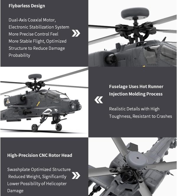 F11-S AH64 RC Helicopter for Adults, 1/32 Scale 2.4G 6CH Dual-axis Co-Drive Flybarless Stunt RC Military Helicopter with GPS Flight Control System and Camera (RTF GPS Smart Version) - Image 4