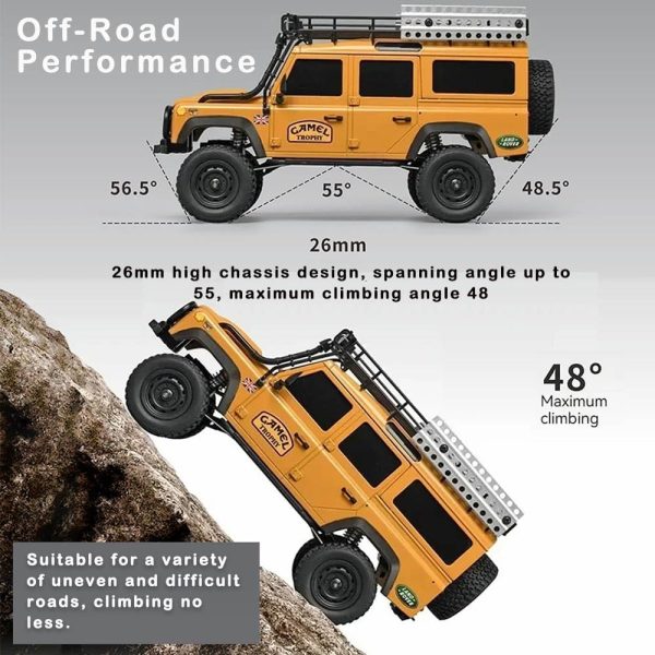 RC Truck 1/18 RC Rock Crawler, MN-111 4x4 Off Road RC Crawler, 2.4GHz Remote Control Car, All Terrain RC Climbing Car with LED Lights and 2 Batteries for Kids and Adults (Yellow) - Image 5