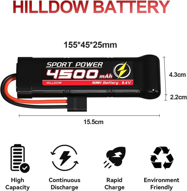 Hilldow 8.4V 4500mAh NiMH Battery Rechargeable with Traxas Connector for 1/8 1/10 RC Car Trucks Remote Control Vehicles LKW Buggy Boats (2 Packs) - Image 5