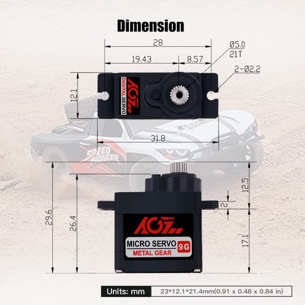 6PCS AGFRC Micro Servo Servo Motor Kit - 2.2KG Metal Gear Digital RC Servo for RC Helicopter Airplane Boat Controls, Control Angle 180° (B9DLM) - Image 5