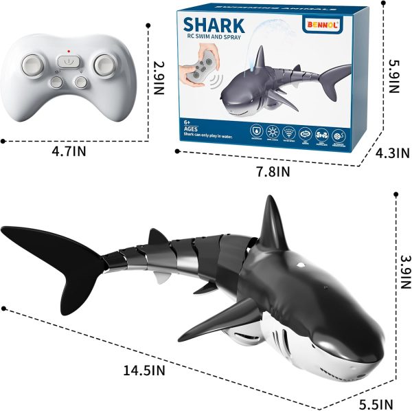 Bennol 2.4Ghz Remote Control Shark Toys for Boys Kids, 1:18 Scale High Simulation Shark for Pool, Electric RC Shark Fish Toys with Light & Spray Water Function for 4 5 6 7 8 9 Year olds Kid Boys Girls - Image 3