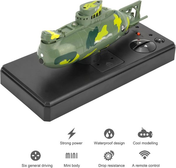 Naroote Mini RC Submarine Toy, Remote Control Submarine, Mini Simulation Military Remote Control 6 Channel Submarine Toy Model (Green) - Image 3