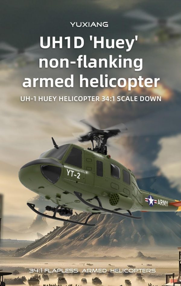 F07 UH-1 Huey RC 1/34 Helicopter, 2.4G 6CH Brushless Direct-Drive 3D/6G Flybarless Helicopter Model (Tri-Battery Version) - Suitable for Advanced Players - Image 3