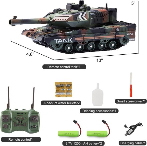 RC Tank That Shoots for Kids Adults, 2.4G Remote Control Army Tank Toys with Auto Demo Sound Light Smoke, 13 Channel Military Vehicles Model Gift for Boys, Army Green - Image 8