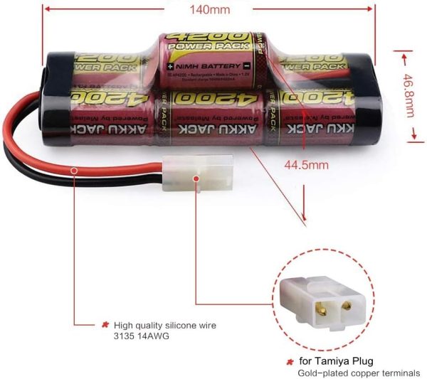 melasta 8.4V 4200mAh 7-Cell Hump NiMH Battery Compatible with Tamiya Connector RC Racing Cars - Image 3