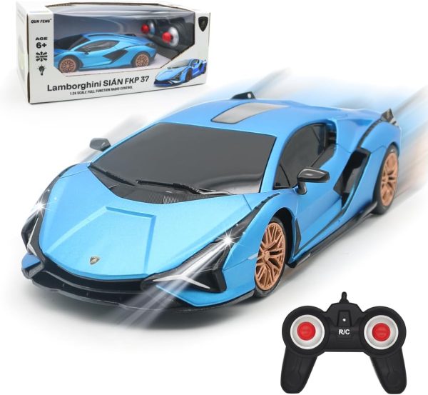 QUN XING Remote Control Car 1:24 Officially Licensed 2.4GHZ Rc Cars Lambo Sport Racing Toy Car for Kids Boys 4-7 Years Birthday Gift, Blue - Image 9