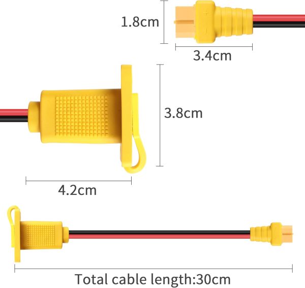 RIIEYOCA XT60 Mount Panel Cable, 12AWG XT60 Male to Female Mount Panel Cable for RC Lipo Battery Solar Panel E-bike Power Supply (30CM) - Image 6