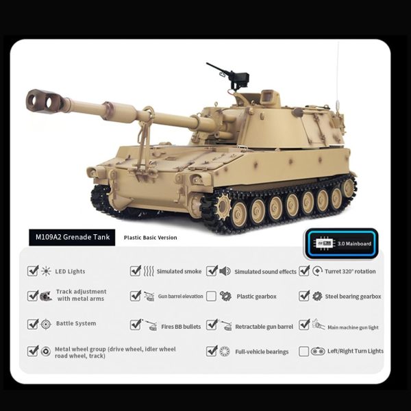 RC Tank That Shoots for Adults, 1/16 2.4G Remote Control M109A2 Grenade Tank Simulation Military Vehicle Model with Sound and Light Effects (Metal Upgrade Version M2109) - Image 4